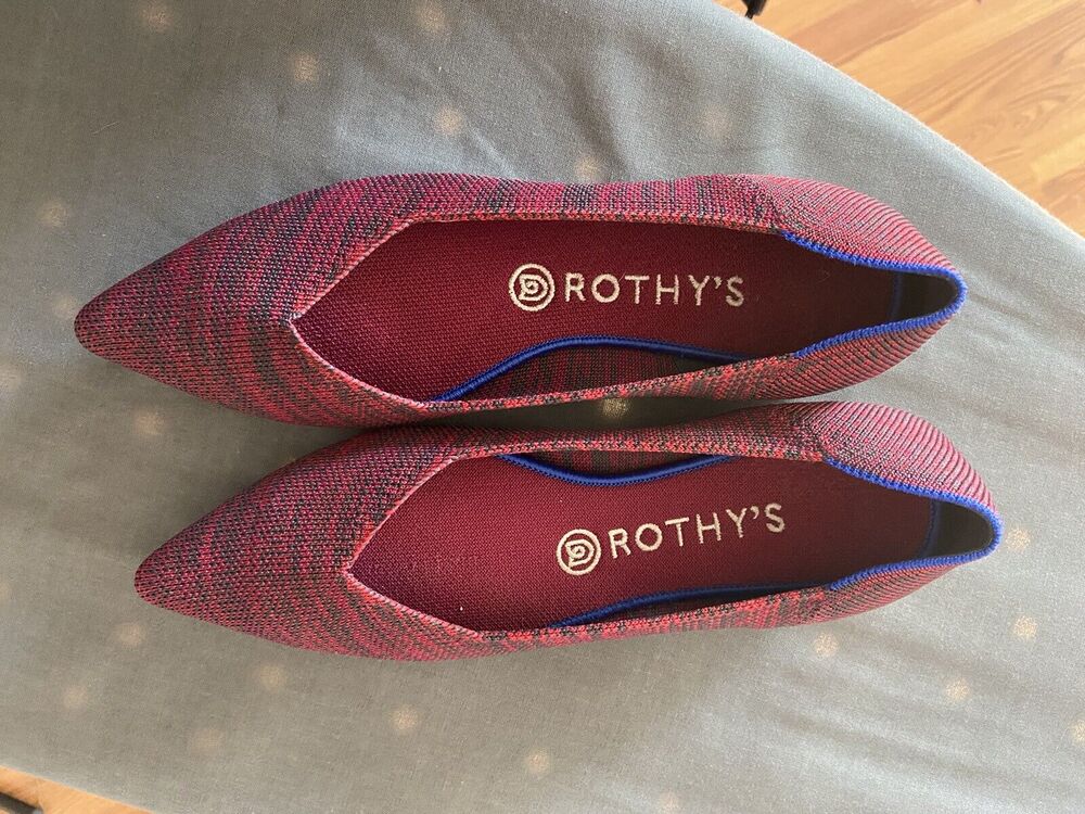 Rothys Point Toe Crimson Heather Red Gray Blue Halo Womens Size 8 Shoe Authentic